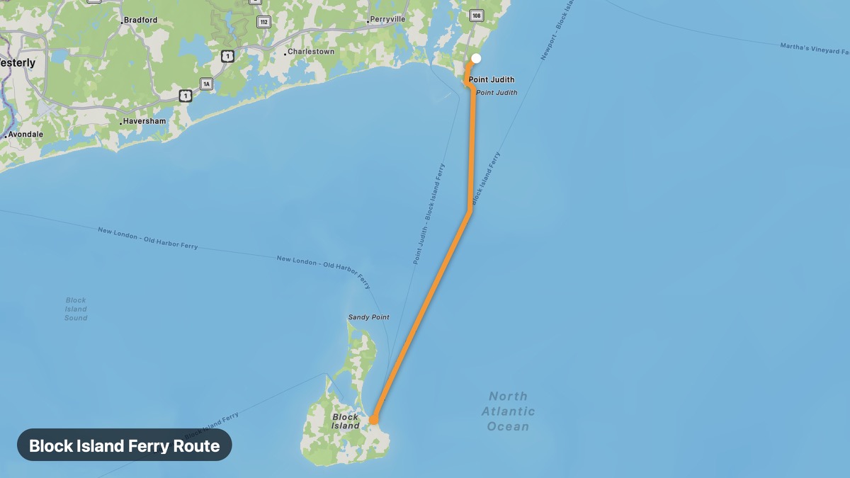 Map of the Block Island Ferry Route motorcycle route