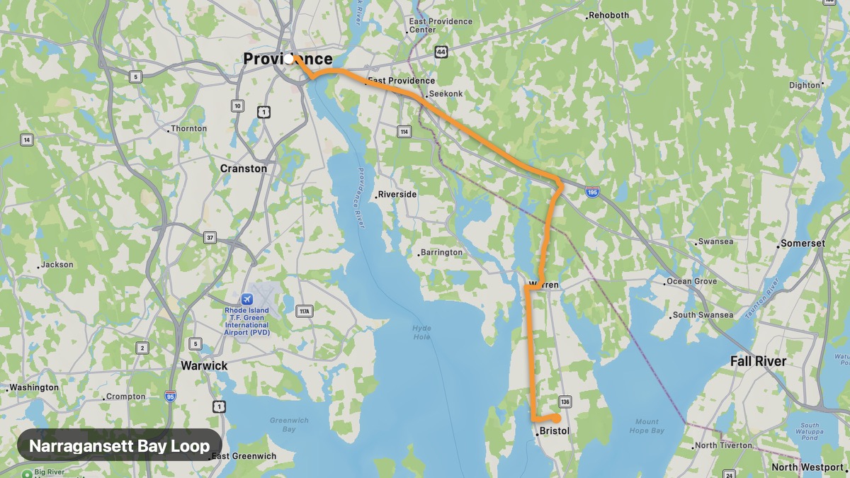 Карта на мото маршрута Narragansett Bay Loop