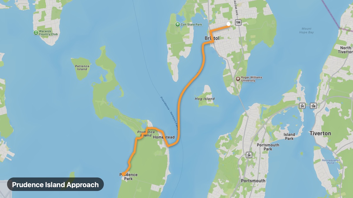 Карта на мото маршрута Prudence Island Approach
