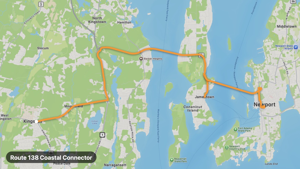 Map of the Route 138 Coastal Connector motorcycle route