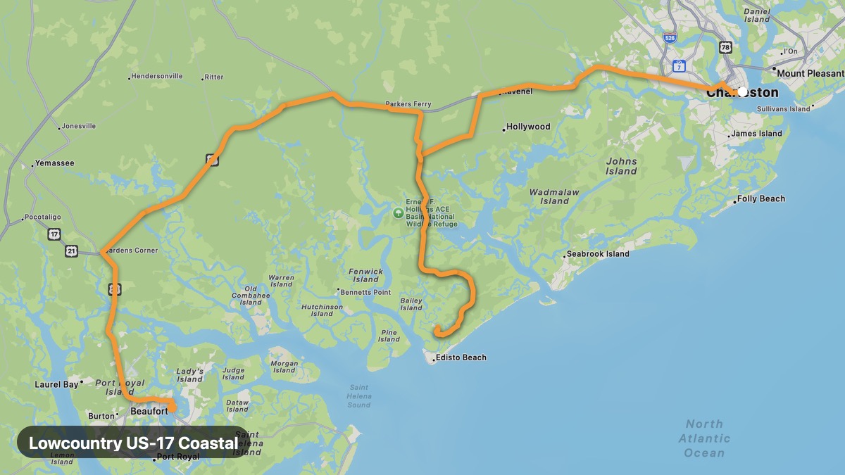 Карта на мото маршрута Lowcountry US-17 Coastal