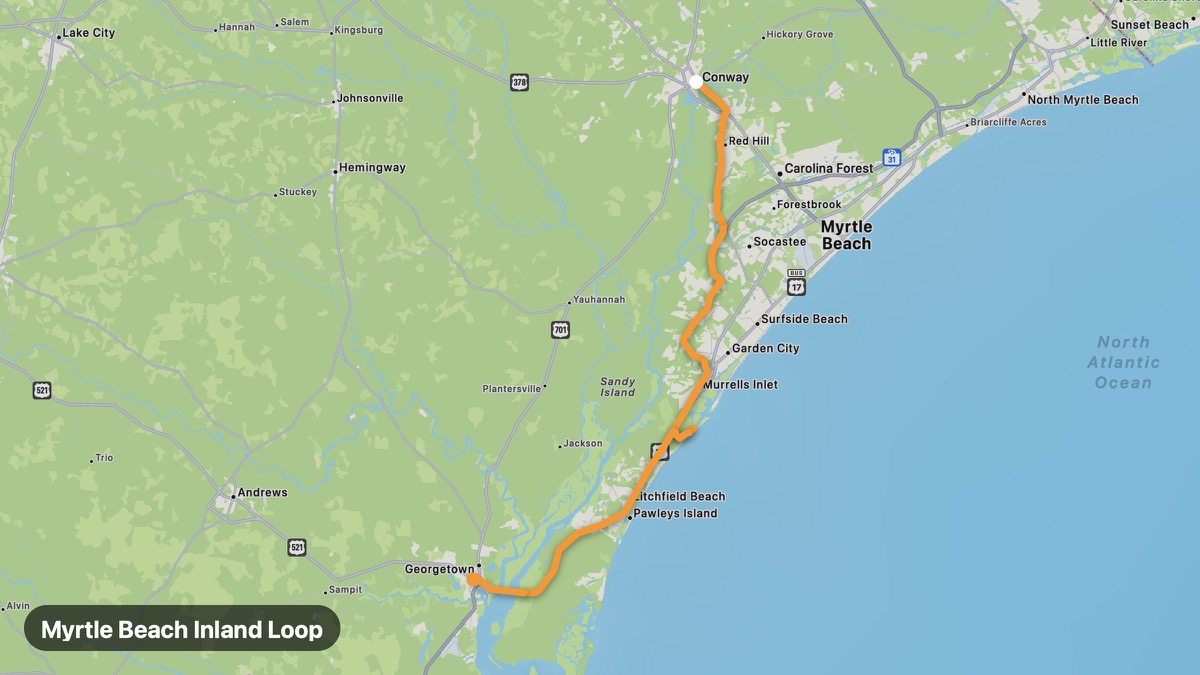 Карта на мото маршрута Myrtle Beach Inland Loop
