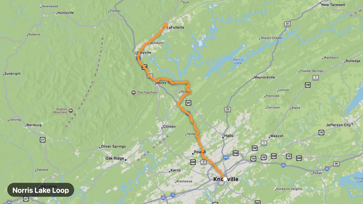 Карта на мото маршрута Norris Lake Loop