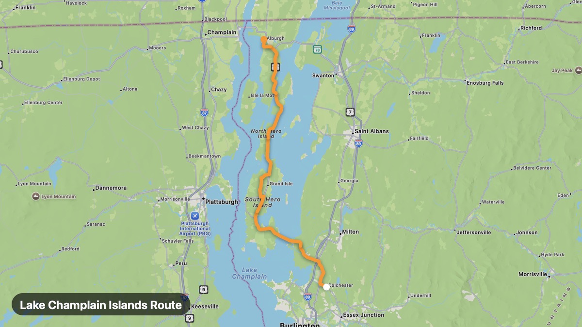 Карта на мото маршрута Lake Champlain Islands Route