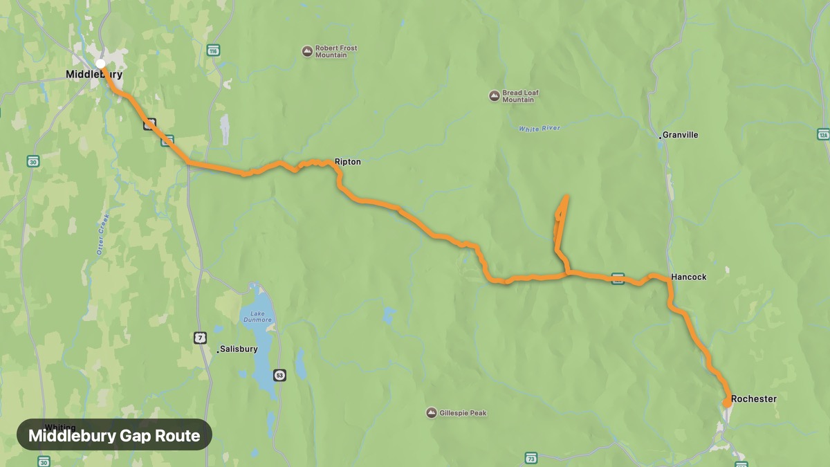 Карта на мото маршрута Middlebury Gap Route