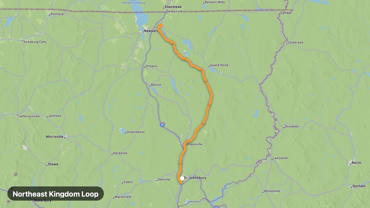 Map of the Northeast Kingdom Loop motorcycle route
