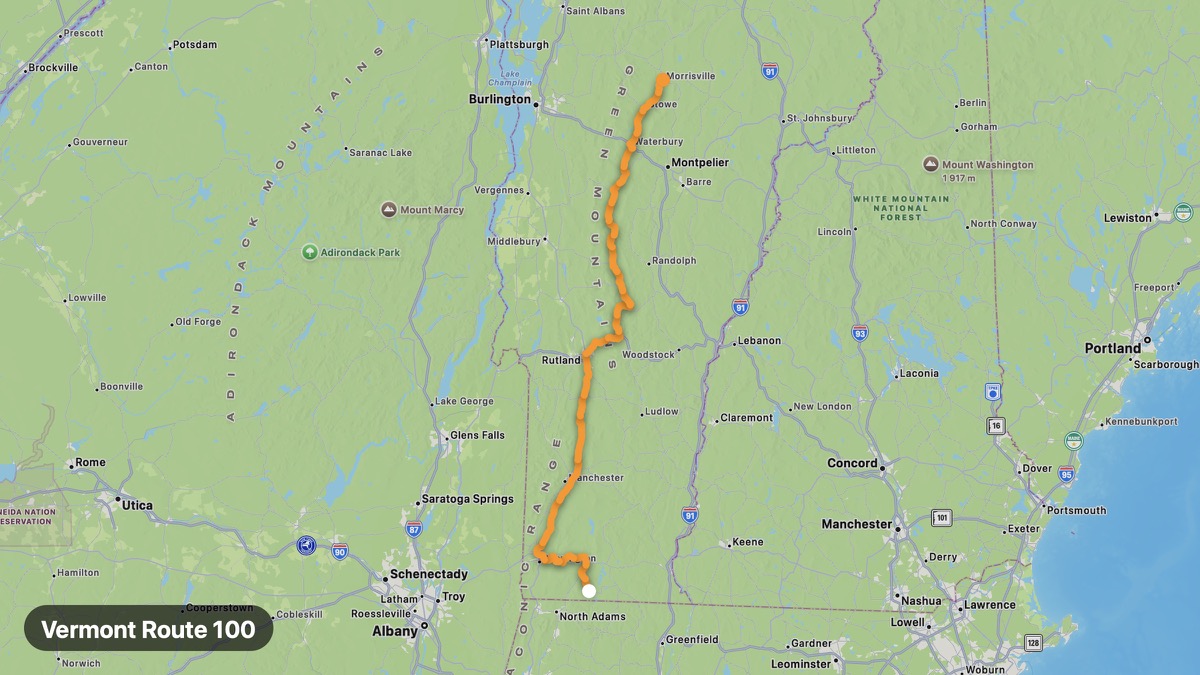Карта на мото маршрута Vermont Route 100