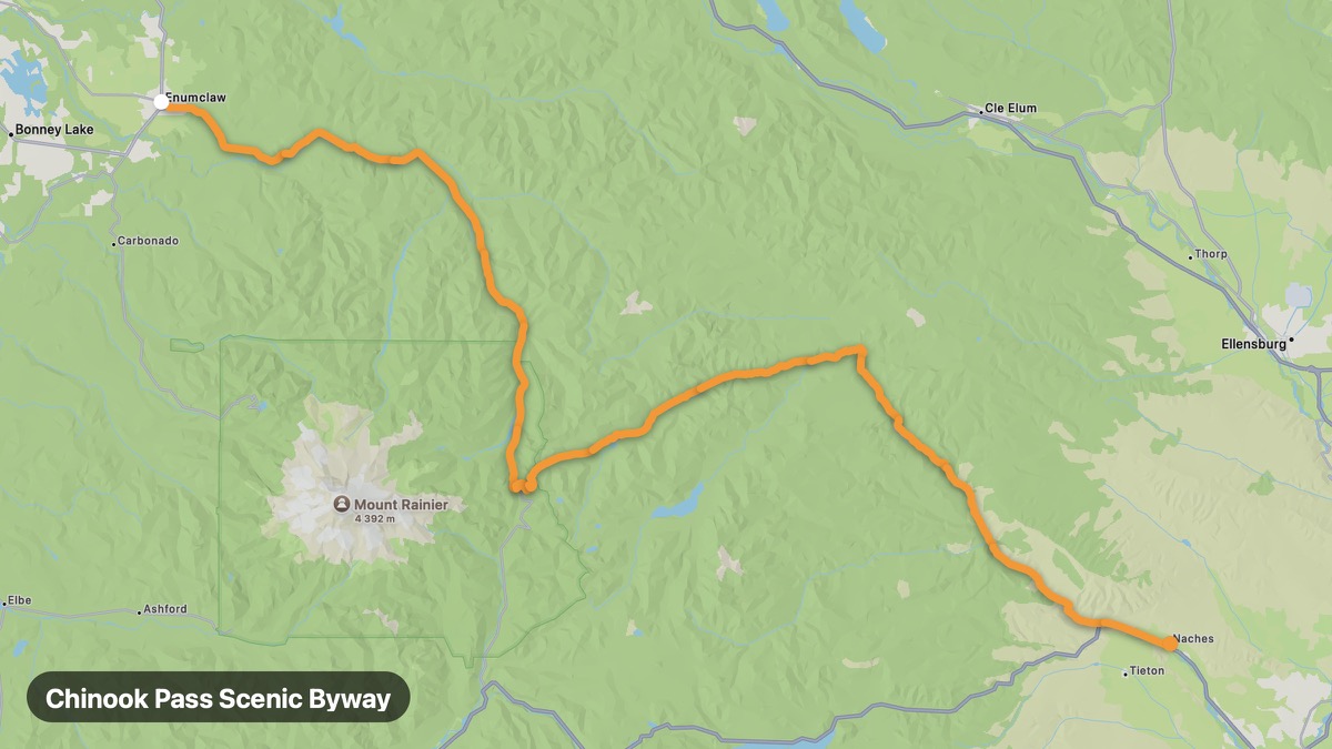 Map of the Chinook Pass Scenic Byway motorcycle route