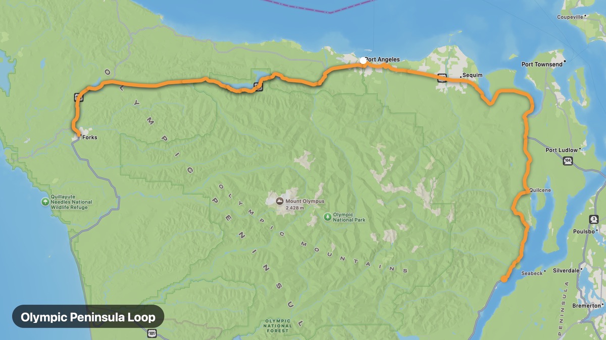 Карта на мото маршрута Olympic Peninsula Loop