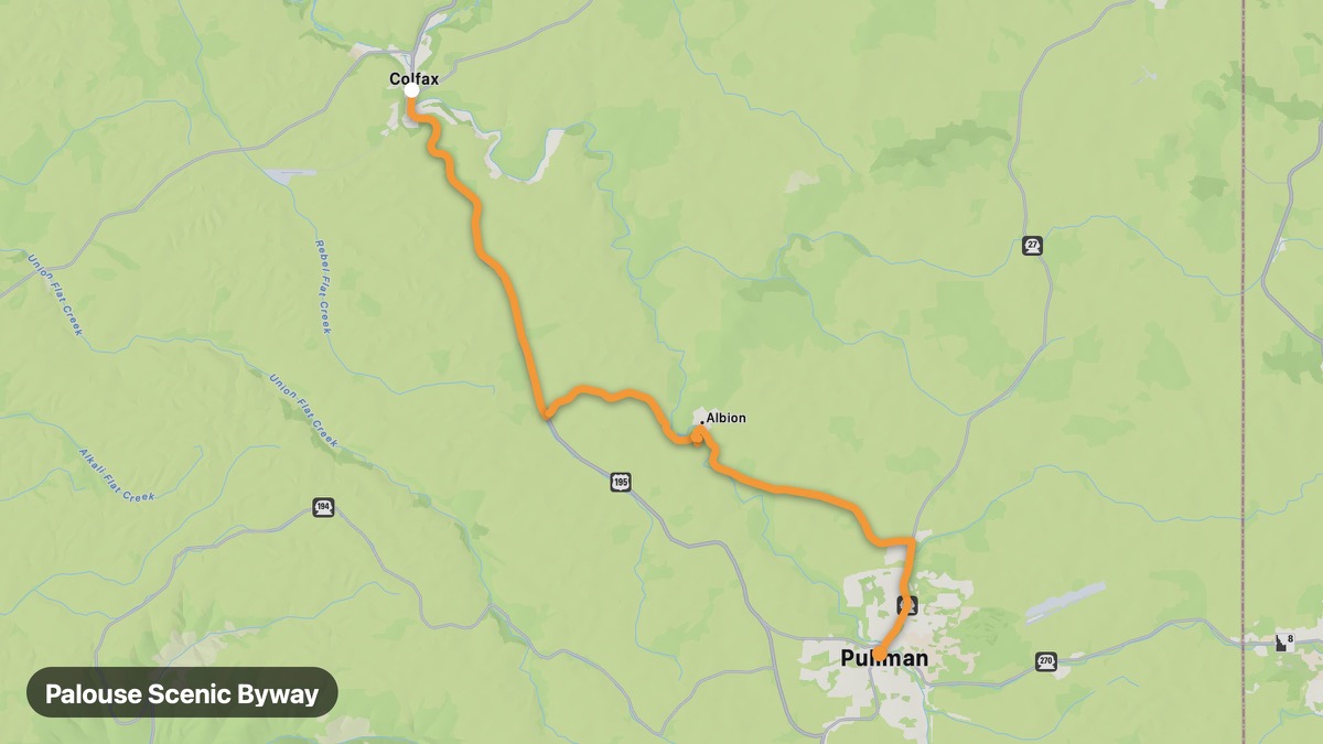 Map of the Palouse Scenic Byway motorcycle route