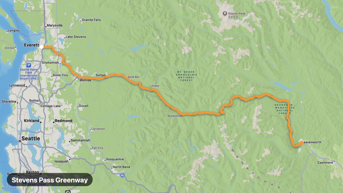 Карта на мото маршрута Stevens Pass Greenway