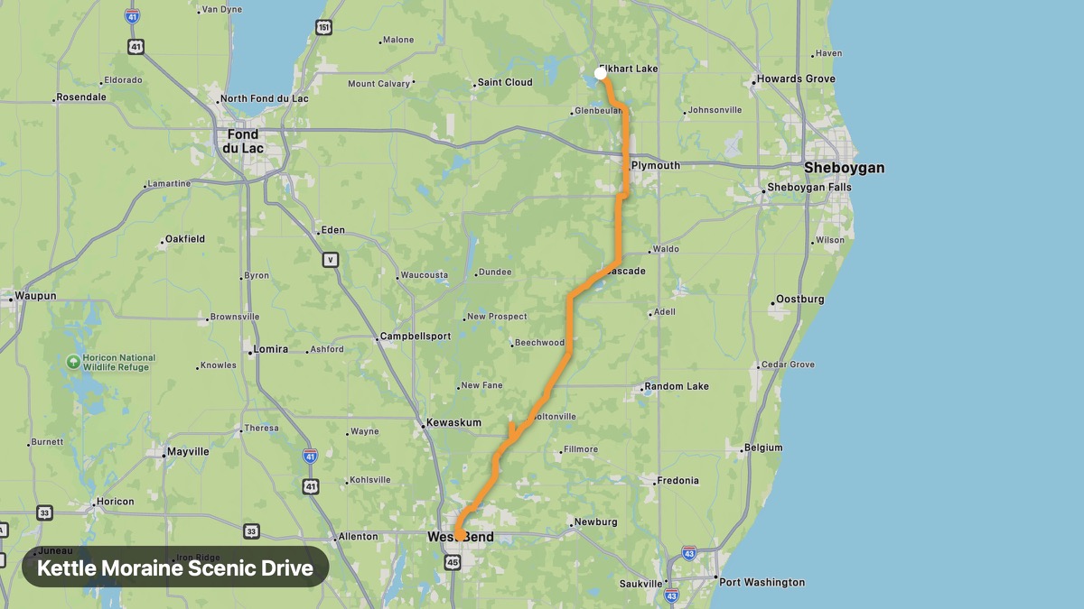 Карта на мото маршрута Kettle Moraine Scenic Drive