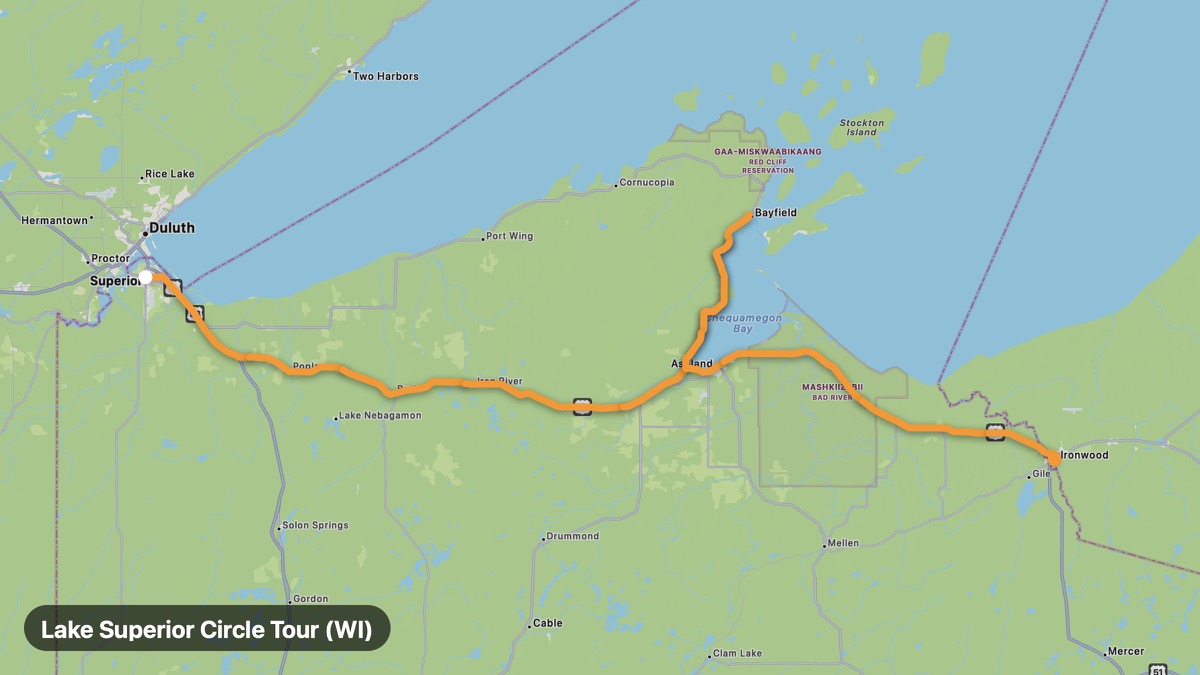 Карта на мото маршрута Lake Superior Circle Tour (WI)