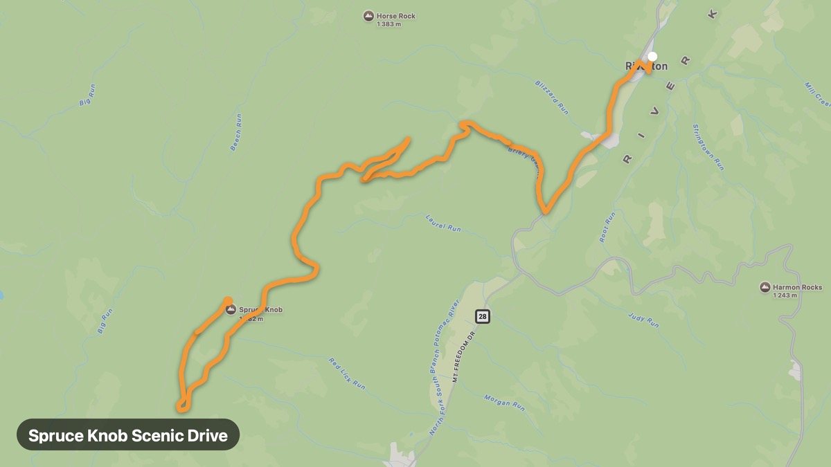 Карта на мото маршрута Spruce Knob Scenic Drive