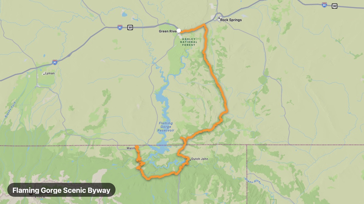 Карта на мото маршрута Flaming Gorge Scenic Byway