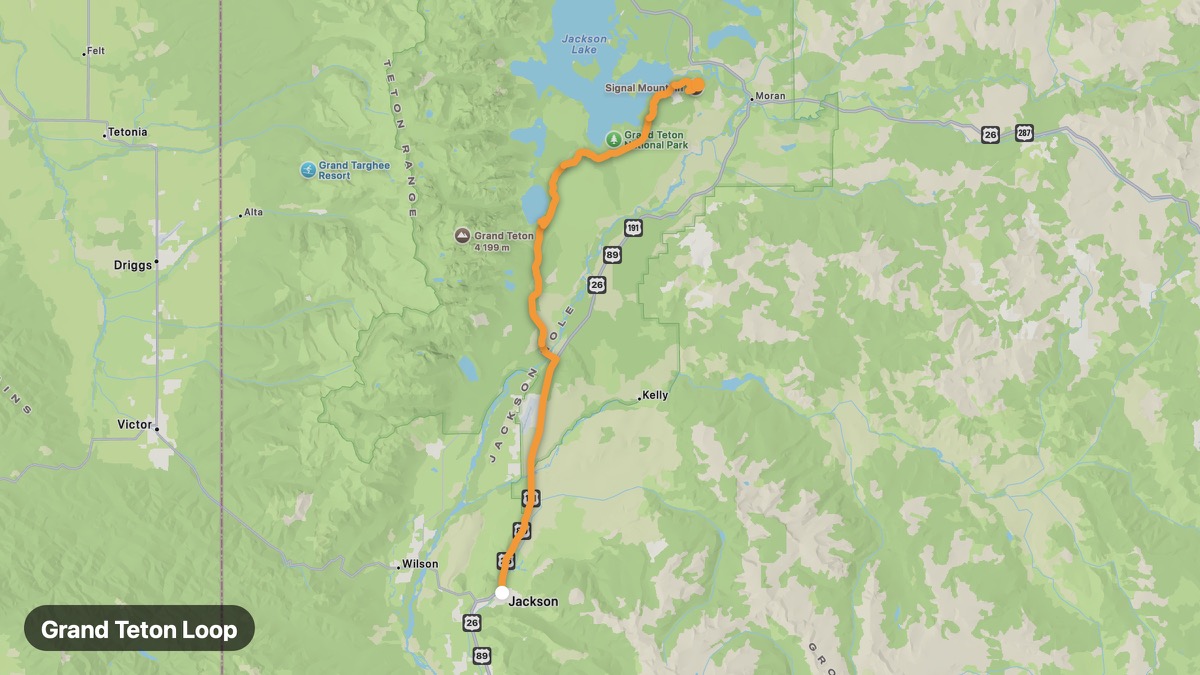 Карта на мото маршрута Grand Teton Loop