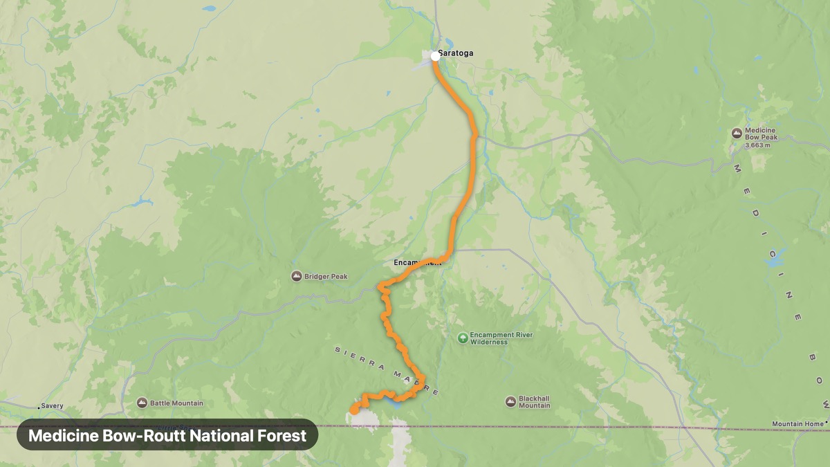 Карта на мото маршрута Medicine Bow-Routt National Forest