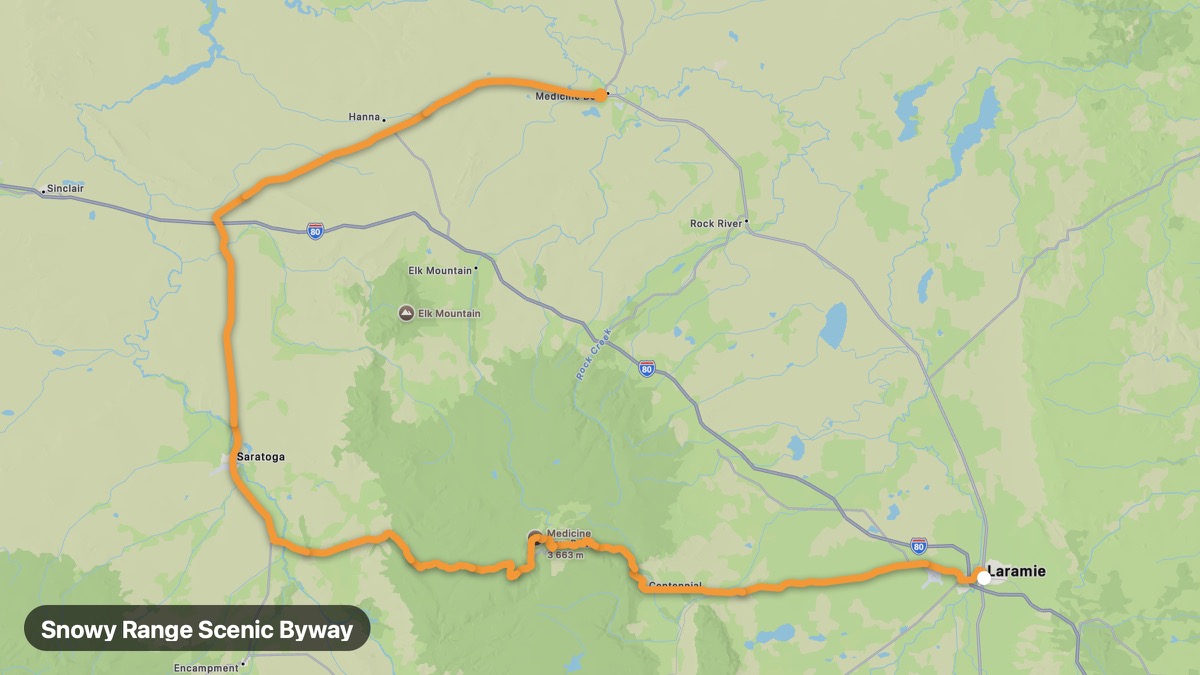 Карта на мото маршрута Snowy Range Scenic Byway