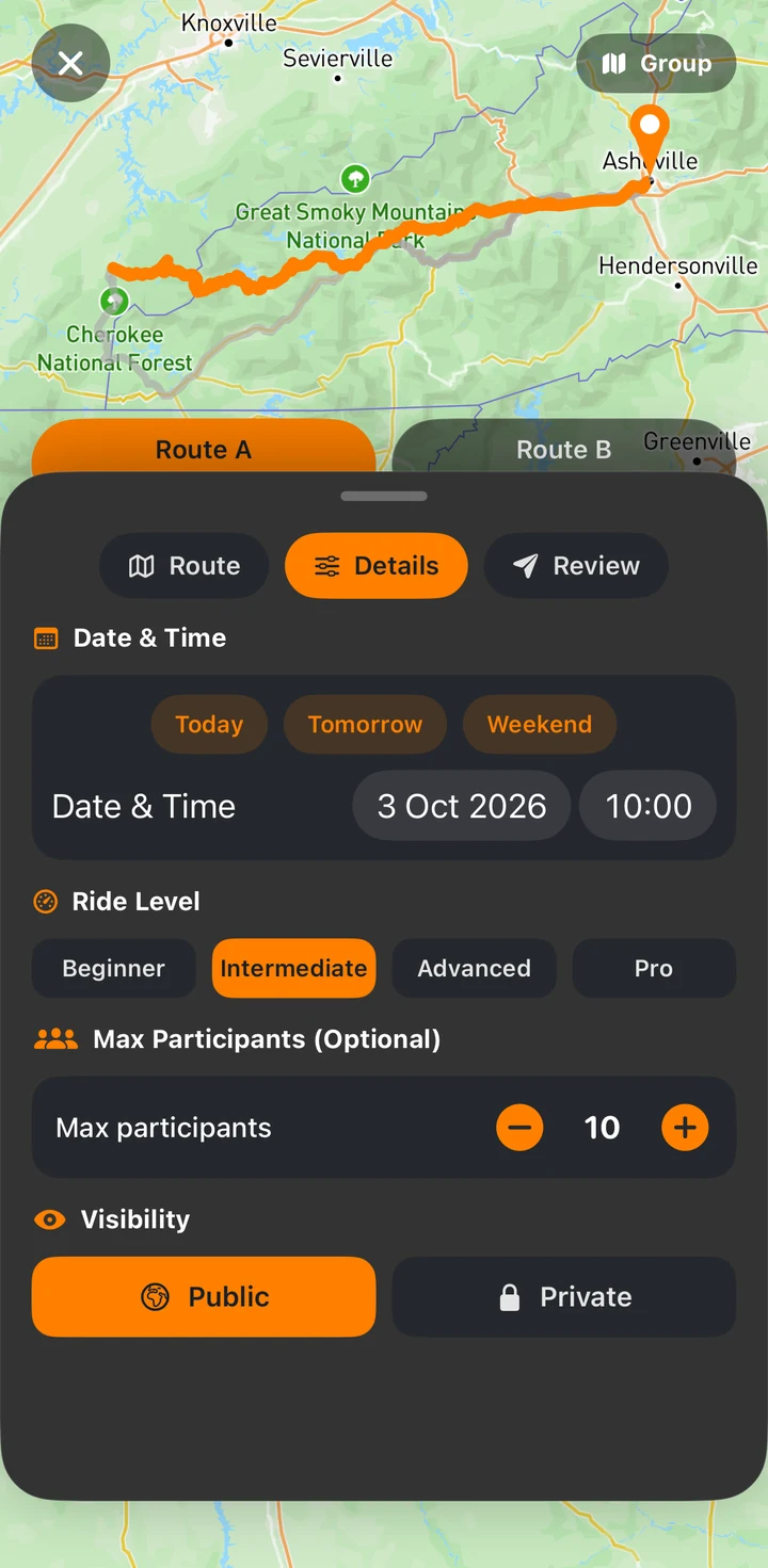 Create a ride: the details