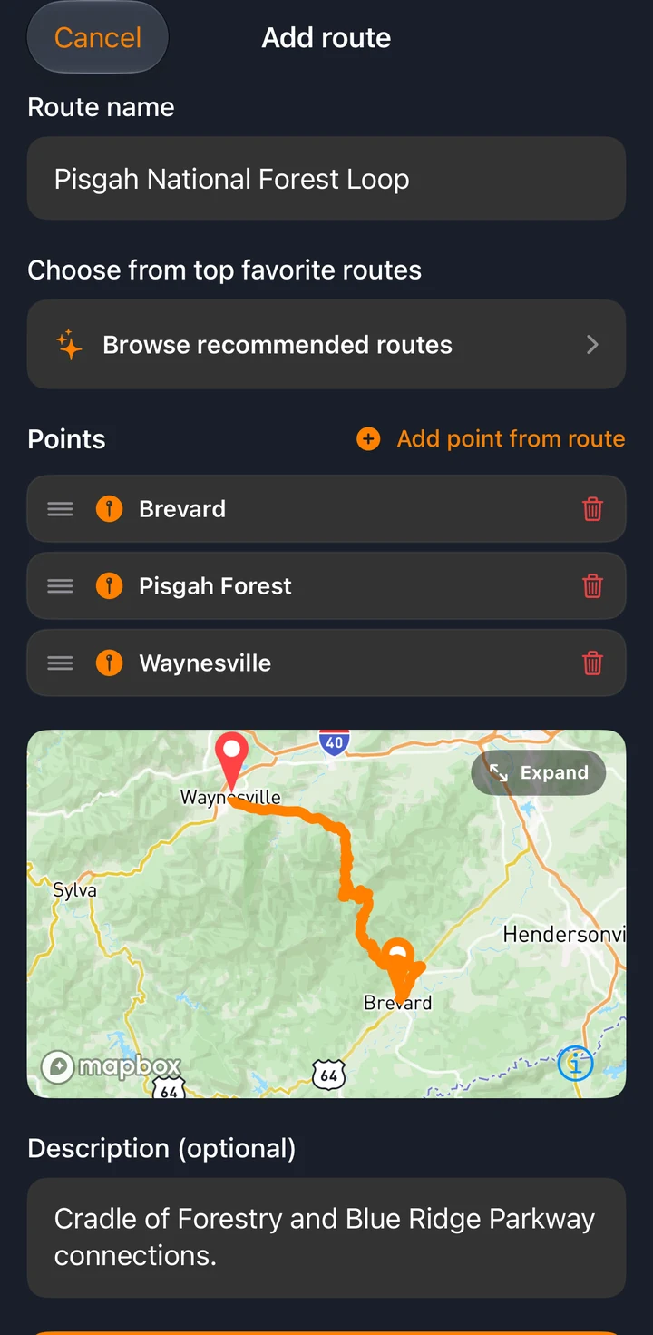 Add a favorite route
